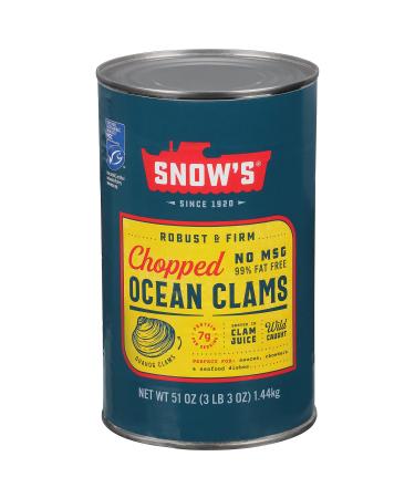 Snow's Ocean Chopped Clams Canned, 51 oz Can - 7g Protein per Serving - Gluten Free, No MSG, 99% Fat Free - Great for Pasta & Seafood Recipes Ocean Clams Chopped