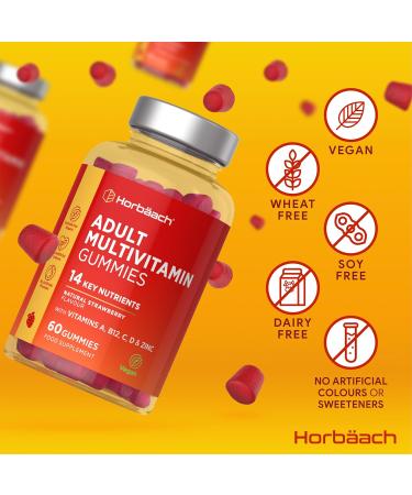Horbaach Multivitamin Gummies with 14 essential Vitamins and Minerals contains vitamins A C D B12 and more for Men and Women Strawberry flavor Horbach - Buy Online on GoSupps.com