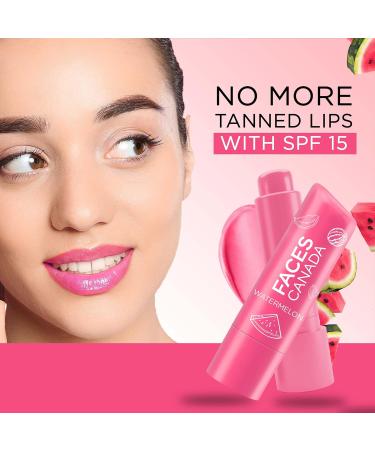 FACES CANADA Color Lip Balm - Watermelon 02 4.5g | Pink Tint | 12HR Moisture | SPF 15 | Shea Butter Vitamin C & E Enriched | Hydrating & Nourishing For Dry Chapped Lips | Softens Lips - Buy Online on GoSupps.com