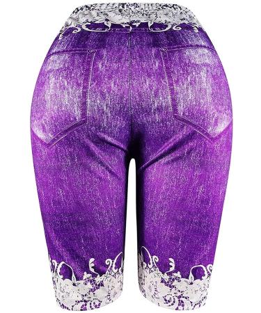 Women's Purple Butterfly Bermuda High Waisted Denim Legging Shorts - Size Large - Buy Online on GoSupps.com