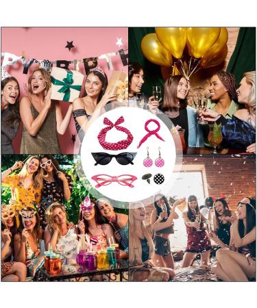 Polka Dot Headbands for Women Drop Earrings Headbands 1950s Outfi Set | Print Dangle Earrings with Vintage Hair Bands Chiffon Scarf Cat Eye Glasses Hot Pink One Size - Buy Online on GoSupps.com