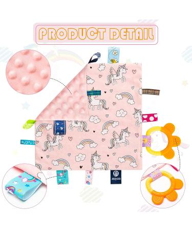 2Pcs Baby Appease Towel Blankets Unicorn Alpaca Soothing Plush Blanket with Colorful Taggies Teether - Pink+Green - Buy Online on GoSupps.com
