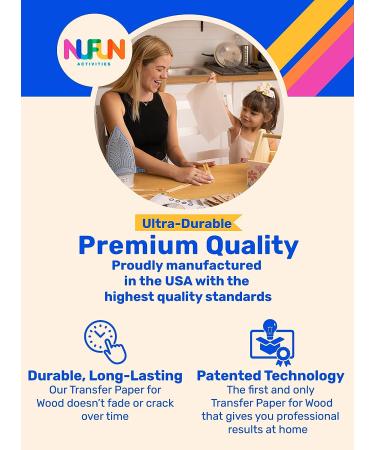 NuFun Activities Printable Iron-On Heat Transfer Paper for Wood - 5 Sheets - 8.5 x 11 inch - Professional Quality - Easy DIY - Made in USA - Buy Online on GoSupps.com