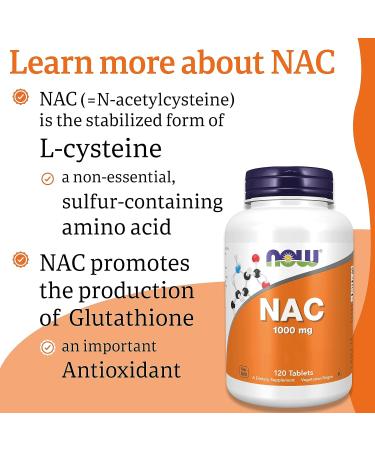 Now Foods NAC 1000mg 5-Day-Depot 120 Vegan Tablets - Lab-Tested, Soy Free, Gluten Free - Buy Online on GoSupps.com