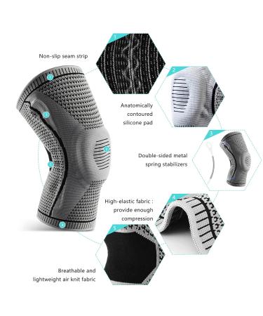2 Pack Professional Ultra Knee Compression Sleeve for Men Women - Grey Large - Knee Braces for Pain Relief and Support - Buy Online on GoSupps.com