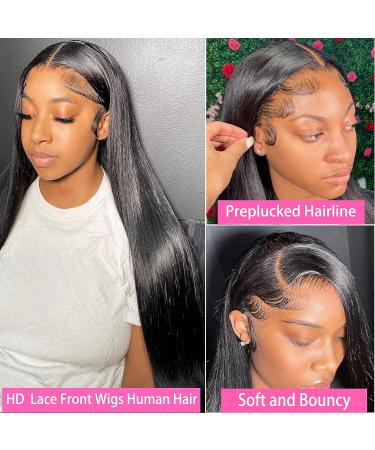 KITTYWAY 24 Inch Straight Lace Front Human Hair Wig for Black Women - Pre Plucked, 180 Density, HD Lace Frontal, Brazilian Natural Color - with Baby Hair and Bleached Knots - Buy Online on GoSupps.com