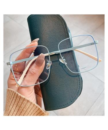 KDOQ reading glasses square anti-blue light glasses in rose gold large frame for women oversized computer glasses made of vintage alloy fashionable decoration (Color: Blue Size: +300