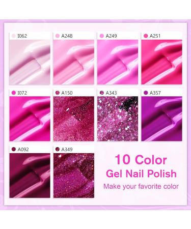 Shining She Gel Nail Polish Set - 10 Colors Purple Pink Rose Shimmer Glitter Kit for Salon & DIY - 8ML Soak-Off UV/LED Gel Polish Gift - Buy Online on GoSupps.com