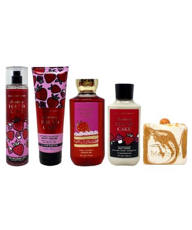 Bath & Body Works Strawberry Pound Cake - Ultimate Hydration Body Cream Fine Fragrance Mist Body Lotion and Shower Gel - with a Peach Gardenia Bar Soap