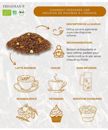FRISAFRAN | Infusion Rooibos Orange Bio en vrac 200g | Exp rience sensorielle | Saveur unique | Th rooibos | Sans caf ine | Nutritif | Hydratant | Agriculture durable | d sintoxication | sans th ine Orange 200g - Buy Online on GoSupps.com