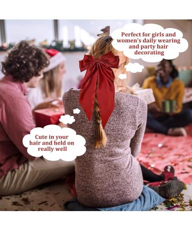 Red Satin Hair Bow Clip for Women and Girls - Big Solid Color Ribbon Bow Hair Accessory - Buy Online on GoSupps.com