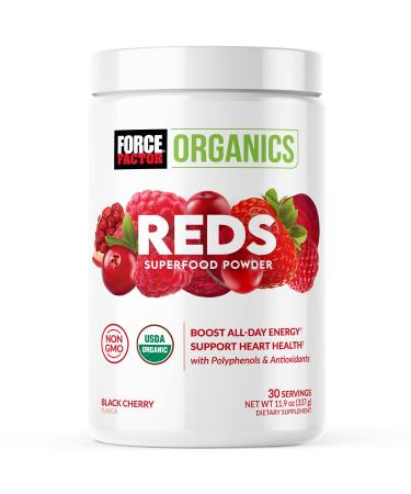 Force Factor Organics Reds Superfood Powder to Boost All-Day Energy & Increase Stamina Energy Supplement with Beet Root Powder Chaga Cordyceps & Reishi Vegan & Non-GMO Black Cherry 30 Servings