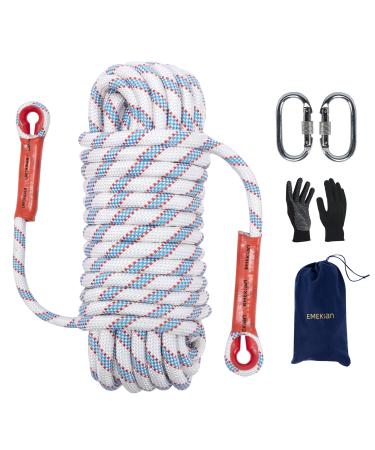 EMEKIAN 10mm/12mm/14mm Indoor Outdoor Climbing Rope, Static Rock Climbing Rope for Escape Rope, Ice Climbing Equipment, Fire Safety Rescue Rope, with Non-Slip Gloves White 14mm/98ft