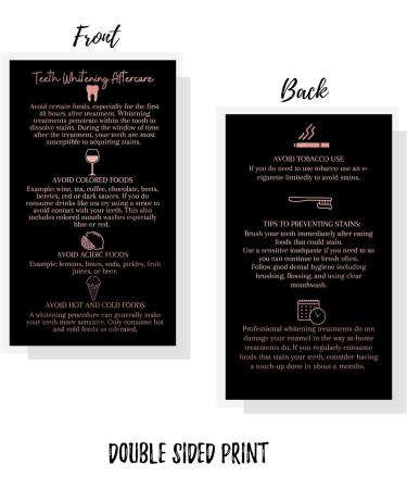 Teeth Whitening Aftercare Cards - Pack of 50 | 2x3.5 inch Double Sided Business Cards | Wallet Size | Black & Rose Gold Glitter - Buy Online on GoSupps.com