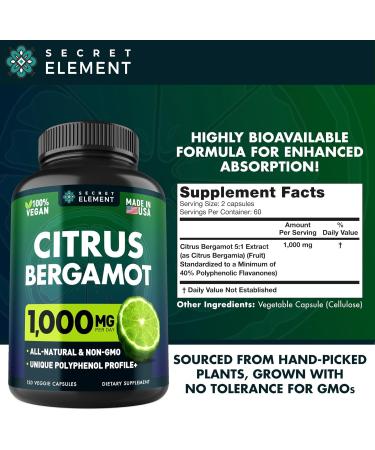 (2 PACK) Citrus Bergamot Extract 1000mg - Citrus Bergamot Supplement for Circulatory Health Immunity and Graceful Aging - 2x the potency of Citrus Bergamot 500mg - 240 Vegan Citrus Bergamot Capsules 120 Count (Pack of 2) - Buy Online on GoSupps.com