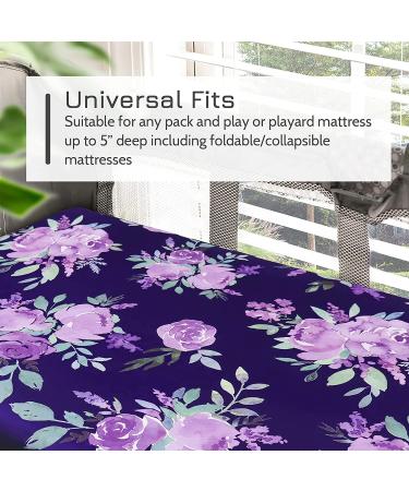 Soft & Breathable Purple Flower Pack N Play Sheets - Portable Playard Mini Crib Mattress Cover for Baby Girl - Buy Online on GoSupps.com