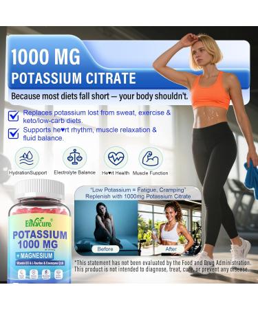 Potassium Gummies 1000mg - Potassium Citrate Supplements for Electrolyte Energy Muscle with Magnesium Complex Coq10 L-Taurine Vitamin B12 D3 - Electrolyte Gummies for Women Men - Vegan 2Pack - Buy Online on GoSupps.com
