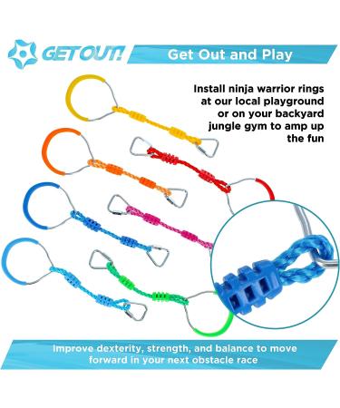 Get Out! 7pc Colorful Gymnastic Rings - Ninja Line Attachment for Swing Set and Jungle Gym - Buy Online on GoSupps.com
