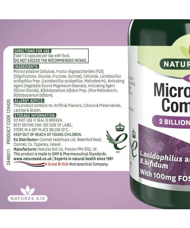 Natures Aid Microbiotic Complex | L.Acidophilus, Bifidus, FOS | Vegan | 60 Capsules - Buy Online on GoSupps.com