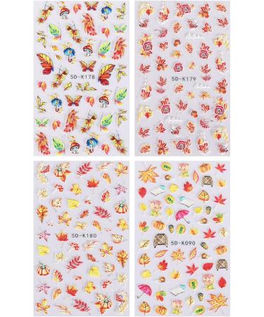 JMEOWIO 3D Embossed Fall Nail Art Stickers - Self-Adhesive Pumpkin & Maple Leaf Design | 5D Autumn Nail Supplies (4 Sheets - Buy Online on GoSupps.com