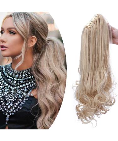 Ponytail extension ponytail braid with bracket hair part hair extension hair pace hair heat resistant (smooth+wavy) like real hair 18 "(45cm) dark blonde mix blonde blonde 45 cm dark blonde bleach blonde