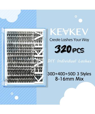 KevKev 3D Fluffy Cluster Lashes 320Pcs DIY Extensions, 30-50D Mixed Individual Eyelash Clusters - Thin Band & Soft - Buy Online on GoSupps.com