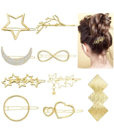 12-Piece Minimalist Gold Hair Barrettes with Rhinestone Pearl Moon Star - Women's Hair Accessories - Buy Online on GoSupps.com