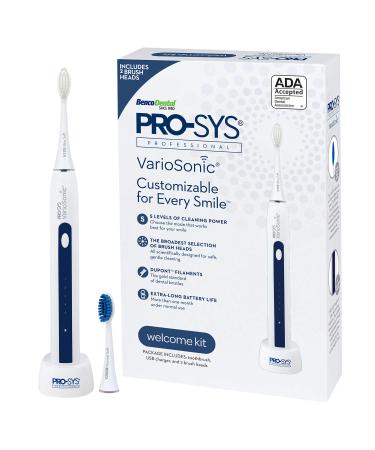 PRO-SYS VarioSonic Welcome Kit First Electric Toothbrush for Beginner  Rechargeable Power ADA Accepted Smart Sonic Toothbrush with Timer  2 Replacement Dupont Brush Heads  5 Brushing Speed