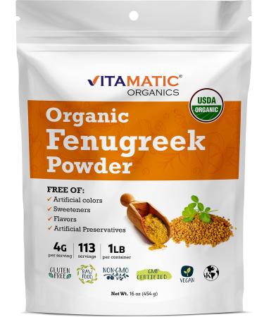 Vitamatic Certified USDA Organic Fenugreek Powder 1 Pound (16 Ounce)