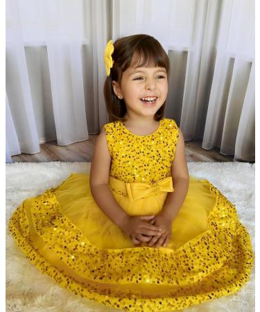 Miipat Baby Girl Sleeveless Sequin Princess Dress | 18-24 Months | Yellow - Buy Online on GoSupps.com