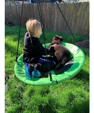 Saucer Tree Swing for Kids - 40 Inch, Green Disc Swing with Hanging Straps Kit, Tree Protector included - Outdoor Fun for Children - Buy Online on GoSupps.com