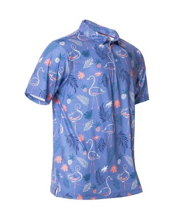 Ephemoca Golf Shirts for Men Dry Fit Performance Short Sleeve Print Moisture Wicking Polo Shirt Medium Flamingo
