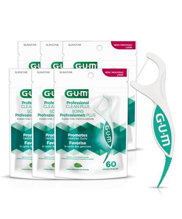 GUM Professional Clean Plus Dental String Flosser Picks Fresh Mint Shred-Resistant Floss 6 bags X 60ct (360 Flossers) Professional Clean Plus 1.00 m (Pack of 360)