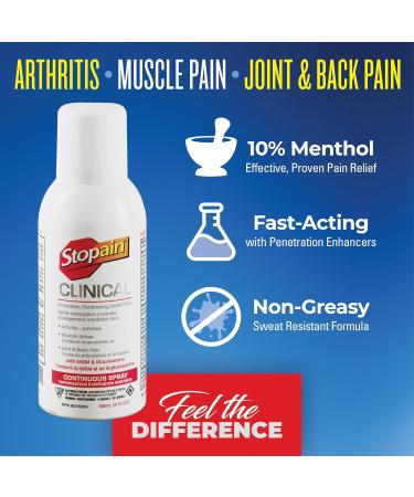 Stopain Pain Relief Clinical Spray 4oz Made in USA Maximum Performance Pain Relief with 10% Menthol plus Glucosamine for Muscle Aches Joint Pain and Arthritis - Buy Online on GoSupps.com