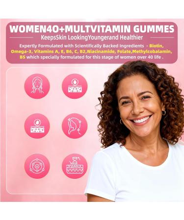 Multivitamin for Women Gummies for 40+ with Omega-3, Niacinamide, B-Complex, Lutein, Iron, Choline, Phosphatidylserine, Vitamin D3 for Skin, Hair, Energy, Immune, Bone - Vegan, Sugar Free, 120Cts - Buy Online on GoSupps.com