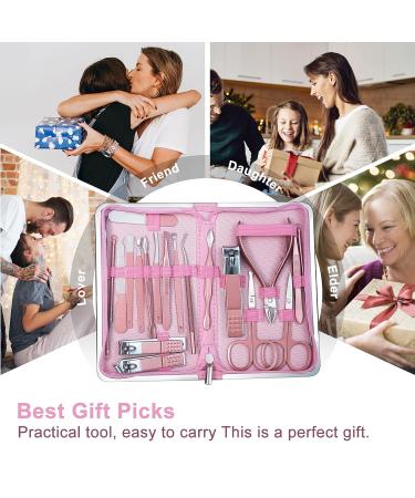 Professional 20-Piece Andrea Manicure Set with Nail Clippers and Scissors in Leather Bag - Pink - Buy Online on GoSupps.com