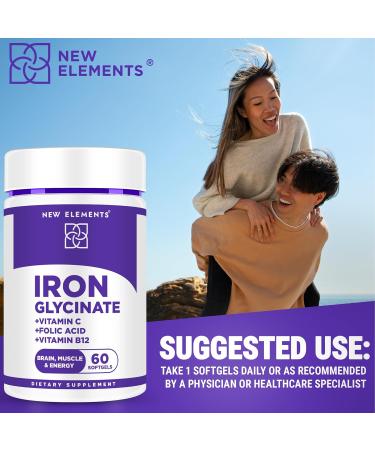 Iron Glycinate 50mg with Vitamin C Folic Acid & B12 | Advanced Iron Supplement for Anemia Relief Energy Boost & Immune Support | Gentle on Stomach Fast Absorption | Natural Softgels for Women & Men - Buy Online on GoSupps.com