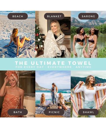 FESHKA Sand Free Turkish Beach Towel 37x67 - Quick Dry, Oversized, Lightweight - 100% Organic Turkish Cotton - Summer Waves (Turquoise) - Ideal for Travel - Buy Online on GoSupps.com