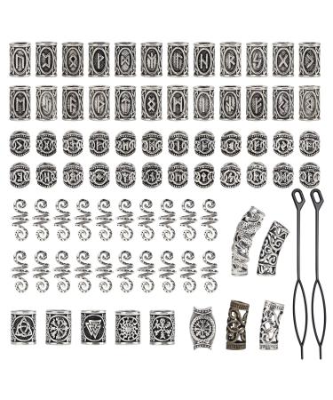 Viking Beard Beads  Coolrunner 80pcs Viking Hair Beads Kit for Men Women Metal Viking Norse Runes Beads Beard Rings Viking Beads Perfect for Jewelry Making Hair Beard Decoration