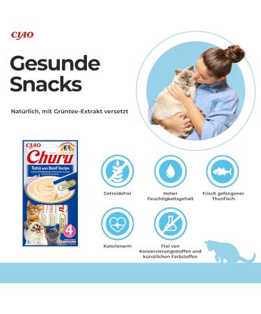 Inaba Churu Puree Cat Snacks - Tuna & Beef Hand Feeding Paste - 4 Sticks x 14g - International Shipping Available - Buy Online on GoSupps.com