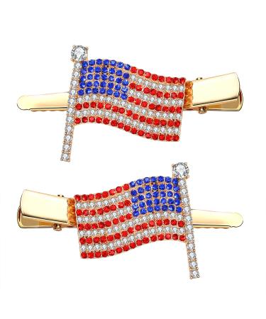 4th of July Patriotic Hair Clips Rhinestone American Flag Star Heart Bows Alligator Metal Clips Crystal Red White and Blue USA Independence Day Hairpins Hair Accessories for Women Girl B Flag Hair Clips