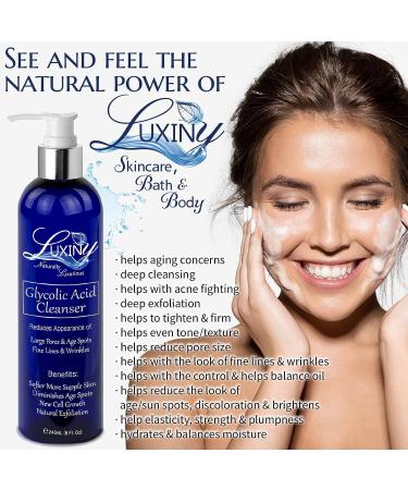 Luxiny Glycolic Acid Face Wash 8 oz - Exfoliating Cleanser & Pore Minimizer for Women/Men - Vegan Natural 10% AHA Facial & Acne Body Wash - Buy Online on GoSupps.com