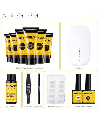 BURANO Glow in The Dark Poly Extension Nail Gel Kit with LED Lamp - Nail Extension Builder Gel for Salon-quality Nails - Buy Online on GoSupps.com