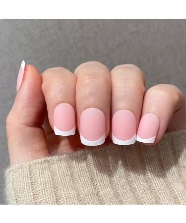 Shop Novo Ovo Pink Matte French Press On Nails - Short Corner Oval Artificial Fingernails for Valentine's Day | Easy Glue-On Manicure - Buy Online on GoSupps.com