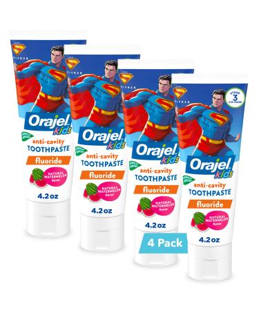 Orajel Kids Anti-Cavity Toothpaste, Natural Watermelon Flavor, 4.2 Oz Tube, 4-Pack