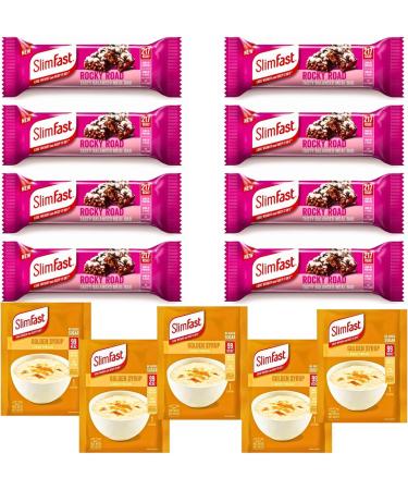 Slimfast Meal Replacement for Weight Loss Bundle with 1 x Slimfast Porridge Golden Syrup and 2 x Slim Fast Rocky Road Meal Bar - Buy Online on GoSupps.com