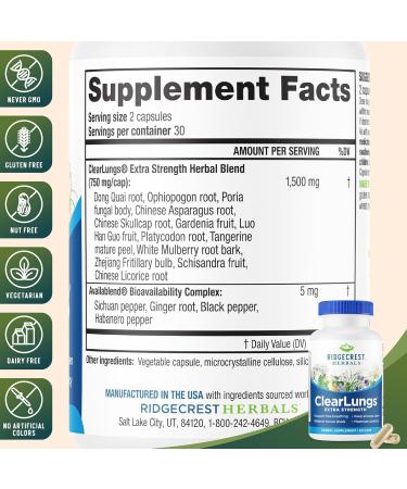 RidgeCrest Herbals ClearLungs Extra Strength - 60 Capsules - Buy Online on GoSupps.com