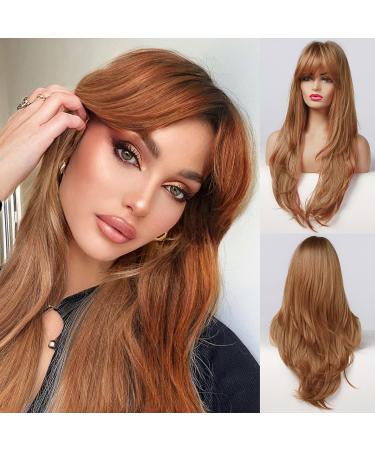 Honybia wig copper with pony - long orange wigs for women golden brown women natural realistic hair synthetic heat -resistant wigs for carnival/costumes/theme party ombre honey brown