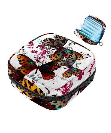 Menstrual cups zipper women's bandages tampons collection bags for women and girls (beautiful butterfly colorful wing flower pattern)