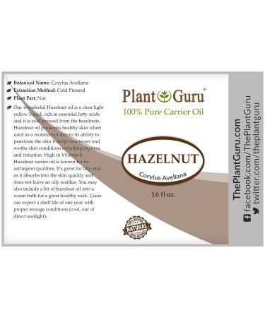 16 oz Pure Hazelnut Oil - Cold Pressed Carrier for Skin, Body, Face & Hair Growth Moisturizer - Ideal for Creams, Lotions, Lip Balm & Soap Making - Buy Online on GoSupps.com